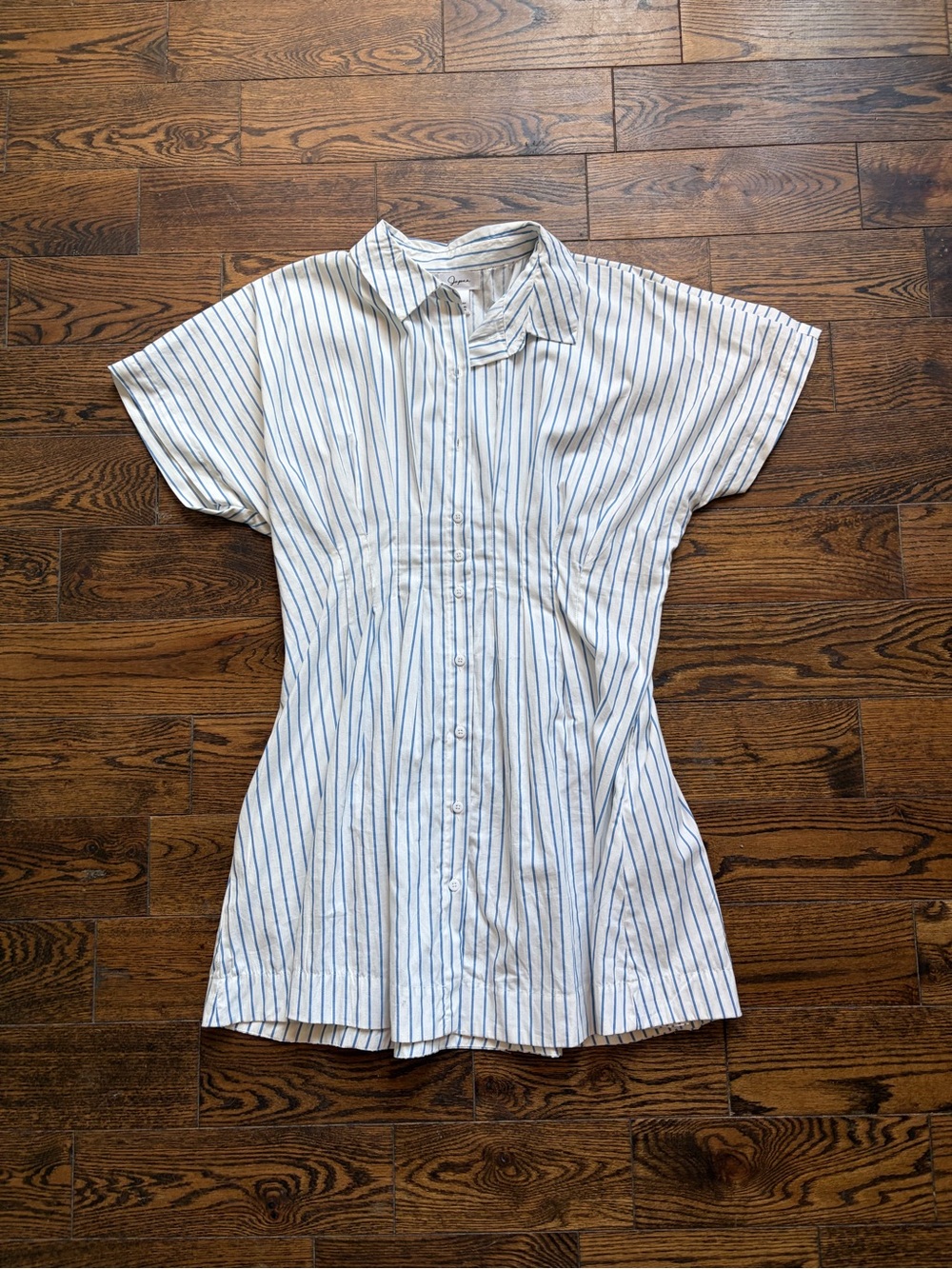 Japna White Dress with Blue Pinstripes